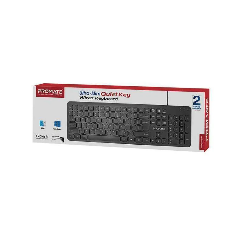 Promate Wired Ultra-Slim Ergonomic Keyboard English