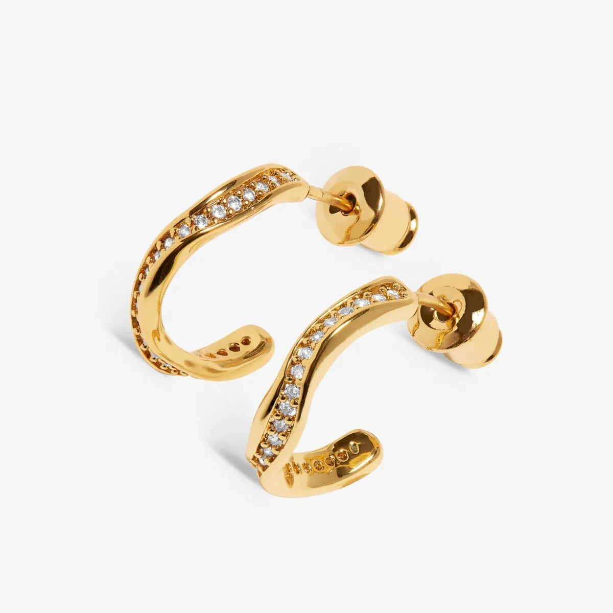 Soul Shine Pav Wave Hoop Earrings | Gold Plated