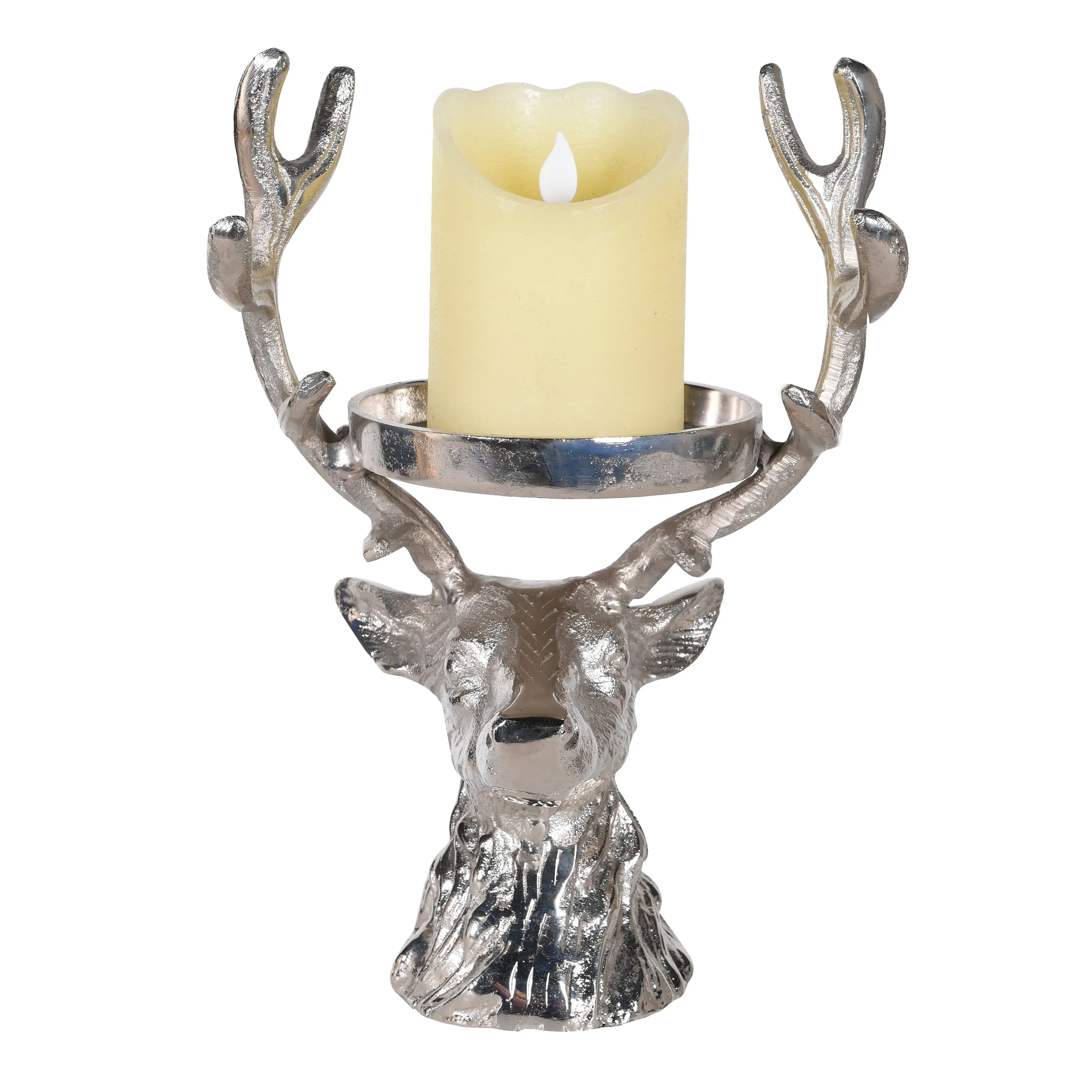 Stag Head Pillar Candle Holder | Nickel