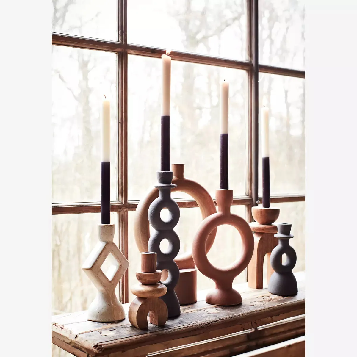 Stoneware Candle Holder - Brown