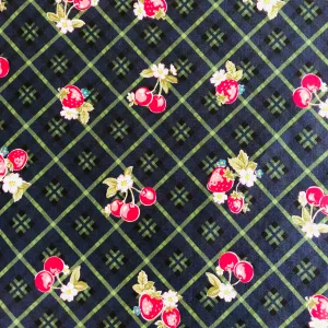 Tartan Fruits - Navy and Green - Atsuko Matsuyama - 30's Collection - Yuwa