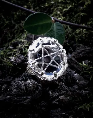The White Witch Filigree Ring - Quartz Crystal - Pentagram - Sterling Silver - Pagan