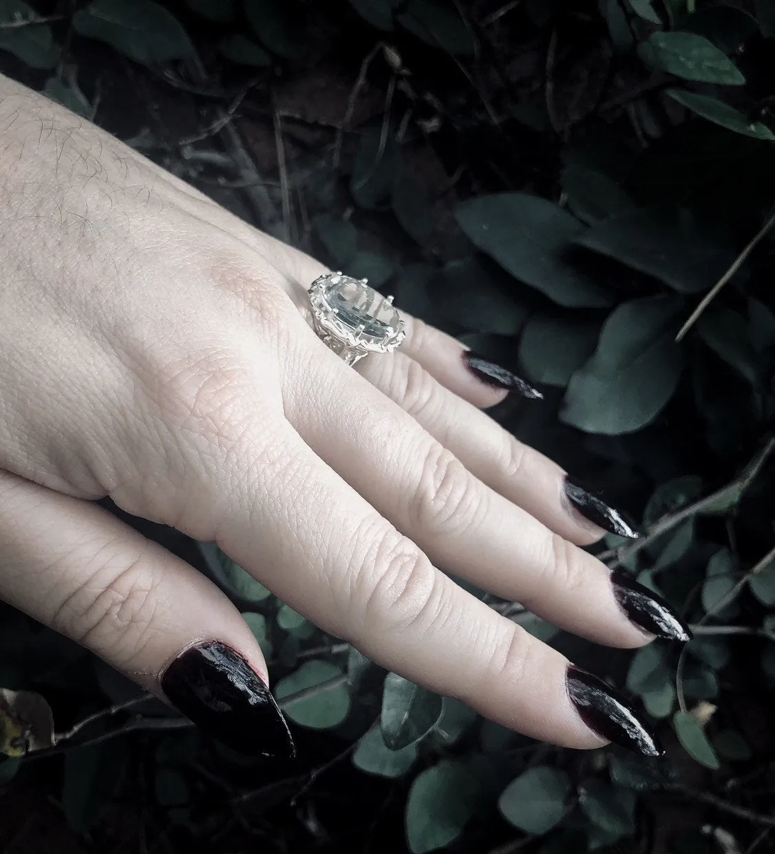 The White Witch Filigree Ring - Quartz Crystal - Pentagram - Sterling Silver - Pagan
